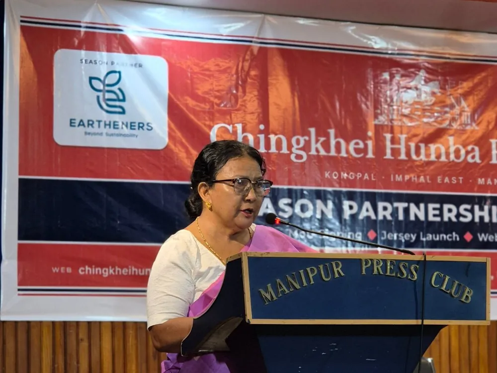 Thoudam Thoinu Devi, President of Chingkhei Hunba Polo Club, speaking at the launch